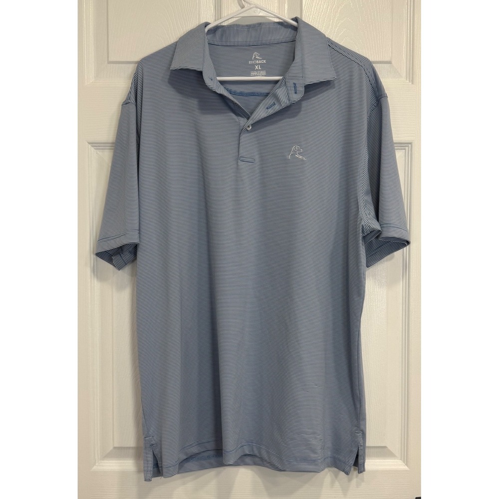 Rhoback Mens XL Performance Polo Shirt Blue White Stripe Golf Stretch Dog Logo